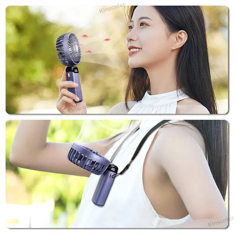 USB Handheld Mini Fan Foldable Portable Neck Hanging Fans 5 Speed Rechargeable Fan with Phone Stand