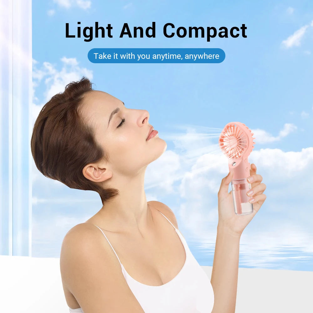  Portable Humidifier Fan Handheld Spray Fan 4 Wind Speeds USB Rechargeable Mini Water Spray Mist Fan for Room Outdoor Camping