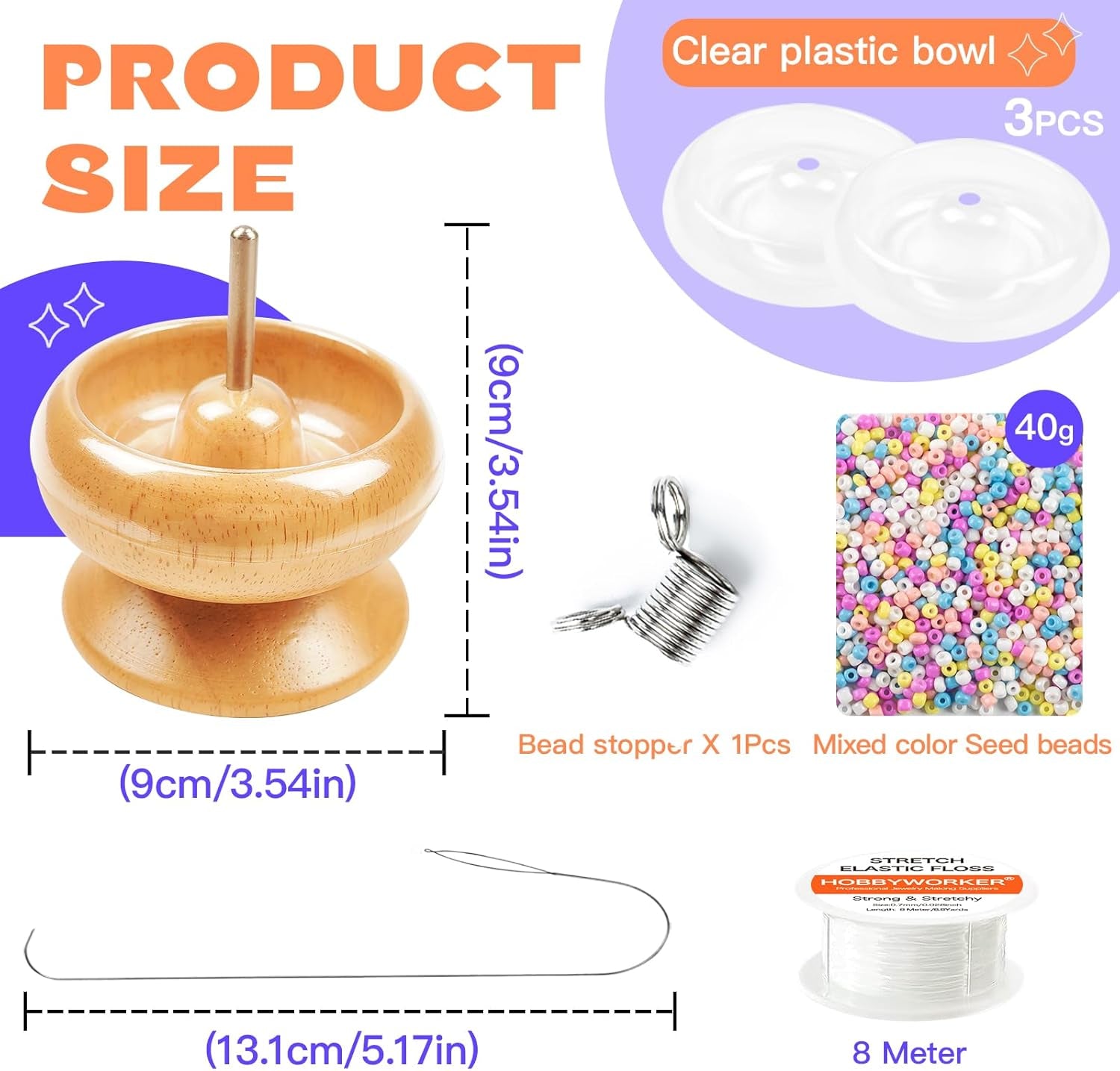 Bead Spinner, for Jewelry Bracelet Making, Seed Beads, Waist Beads Kit Line Quick Beading Tool (3 Trays 1 Bead Plugs)