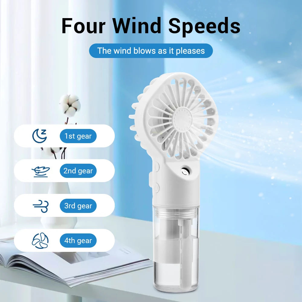  Portable Humidifier Fan Handheld Spray Fan 4 Wind Speeds USB Rechargeable Mini Water Spray Mist Fan for Room Outdoor Camping