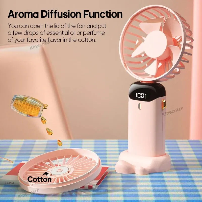USB Handheld Mini Fan Foldable Portable Neck Hanging Fans 5 Speed Rechargeable Fan with Phone Stand