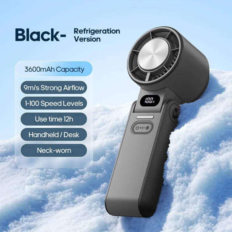 Portable High Speed Cooling Handheld Fan 3600Mah Rechargeable 100 Wind Speeds Adjustable Mini Foldable Air Cooling Turbo Fan
