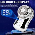 Mini Travel Electric Shaver, Portable Pocket Size Rechargeable Shaving Razor Lightweight Razor with Battery Power Display Wet & Dry Rotary for Teen Office Business (Silver)