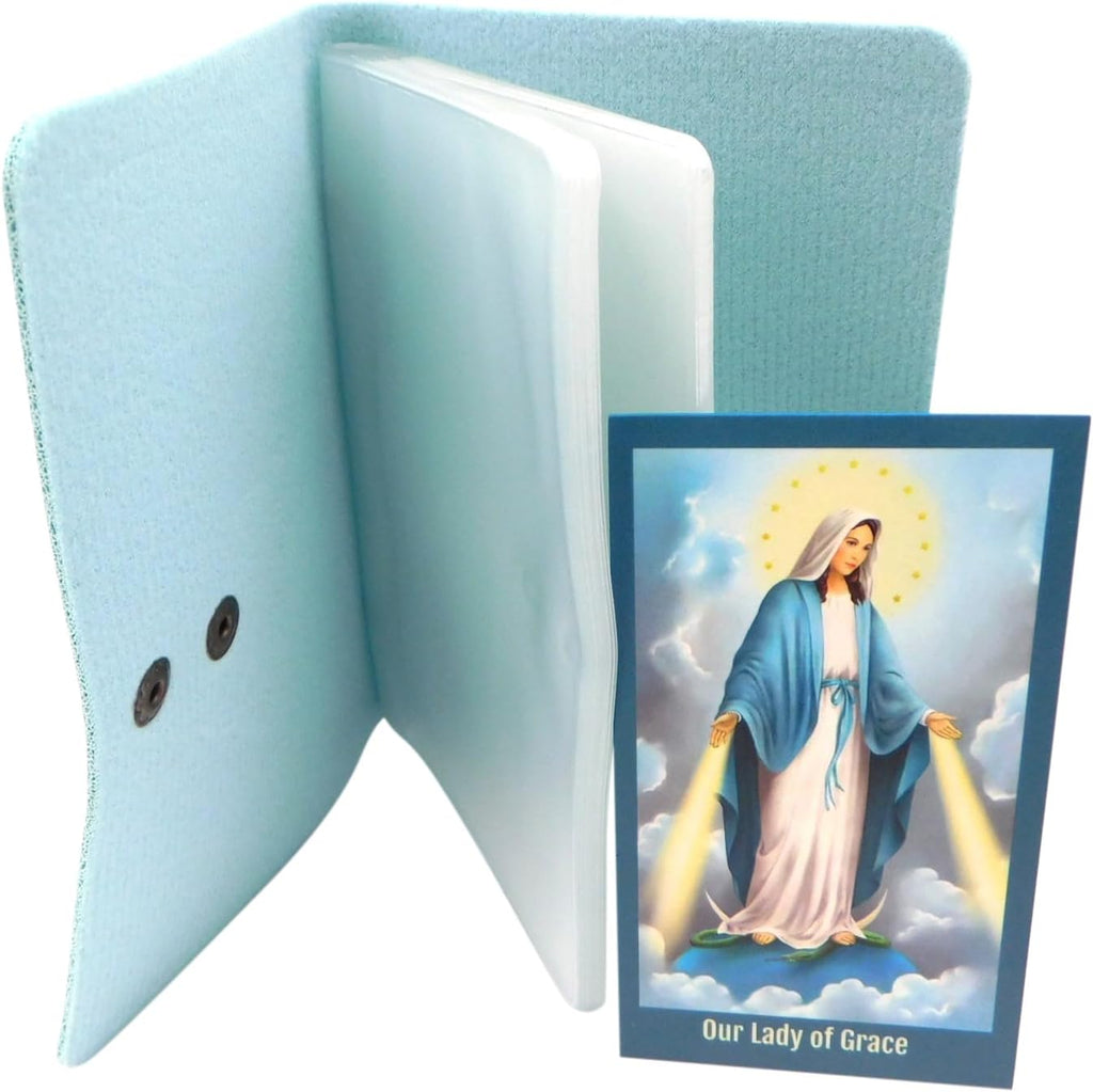 Ladies Holy Card Holder Set 20 Sleeves per Booklet with Miraculous Mary Our Lady of Grace Prayer Card