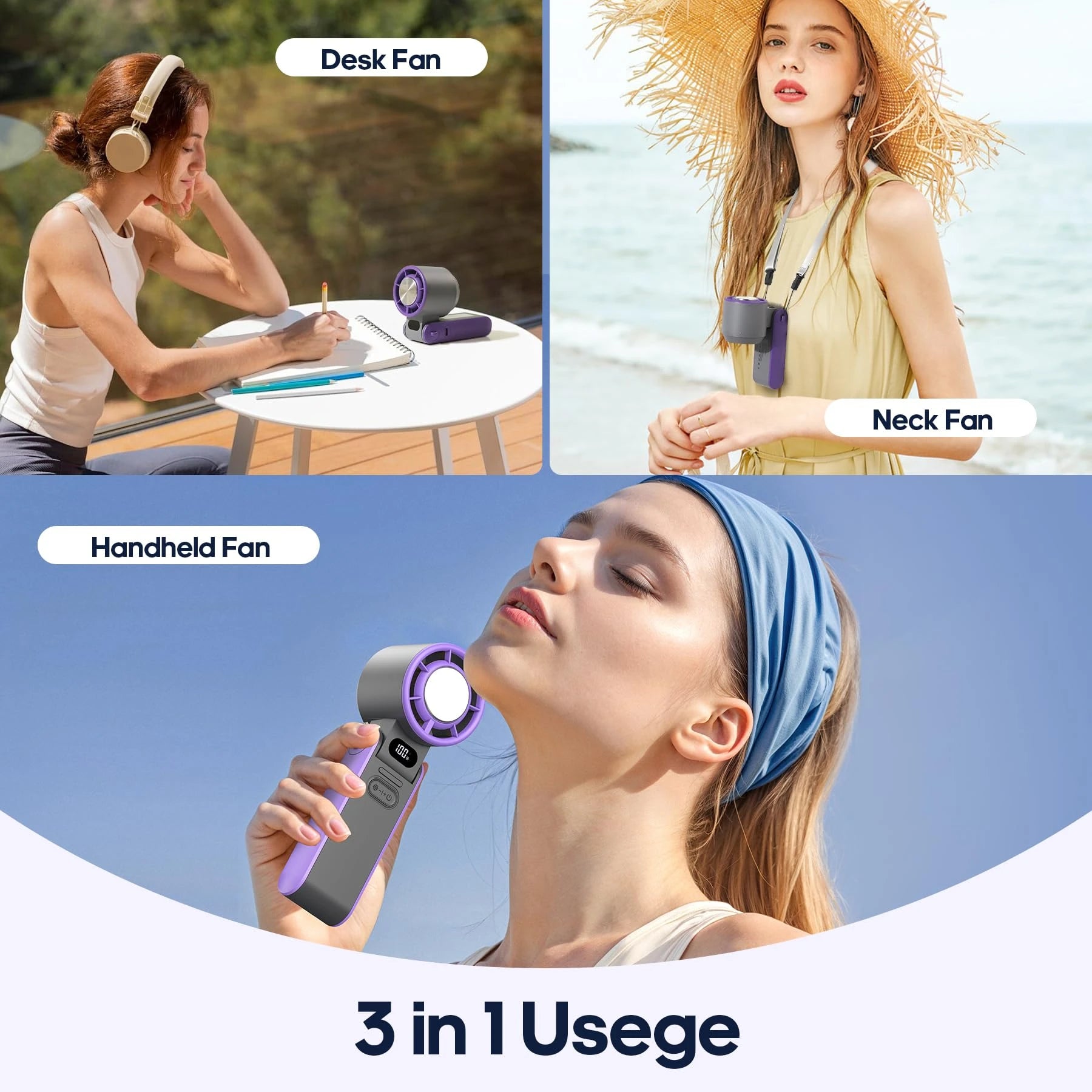 Portable High Speed Cooling Handheld Fan 3600Mah Rechargeable 100 Wind Speeds Adjustable Mini Foldable Air Cooling Turbo Fan