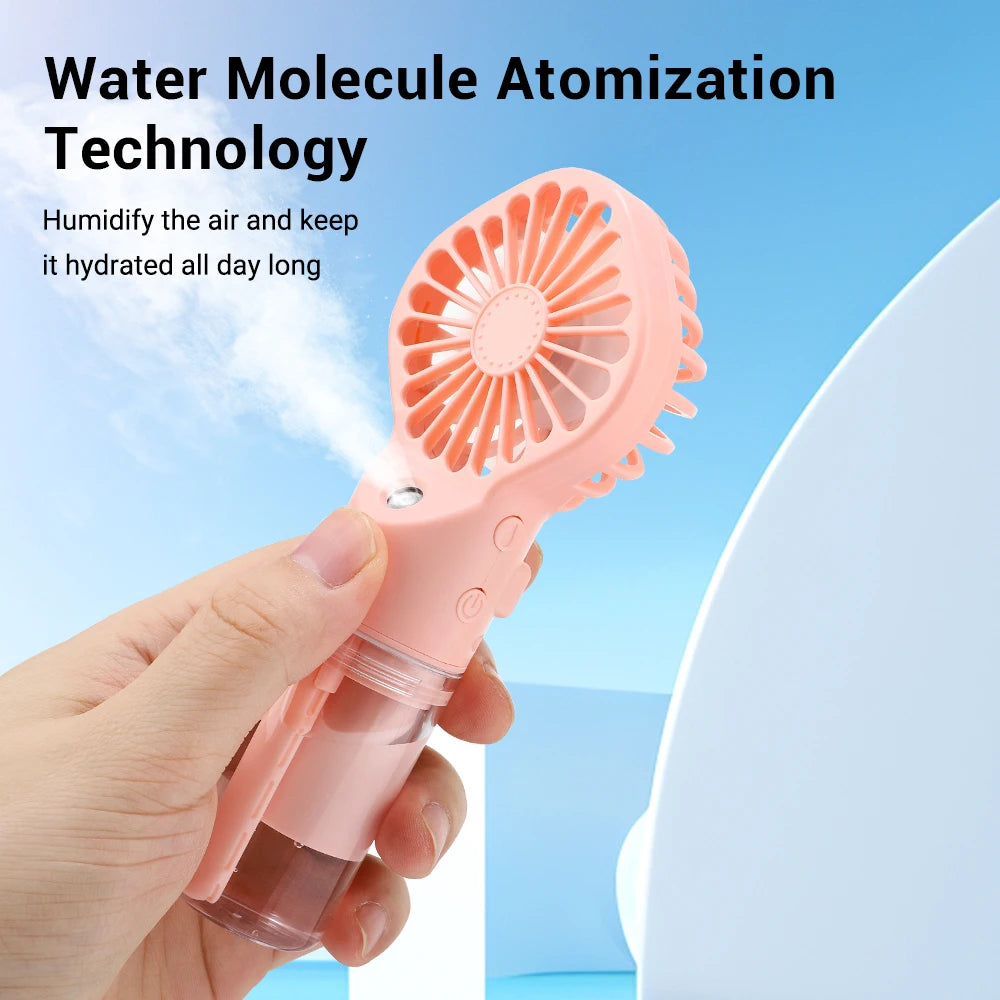  Portable Humidifier Fan Handheld Spray Fan 4 Wind Speeds USB Rechargeable Mini Water Spray Mist Fan for Room Outdoor Camping