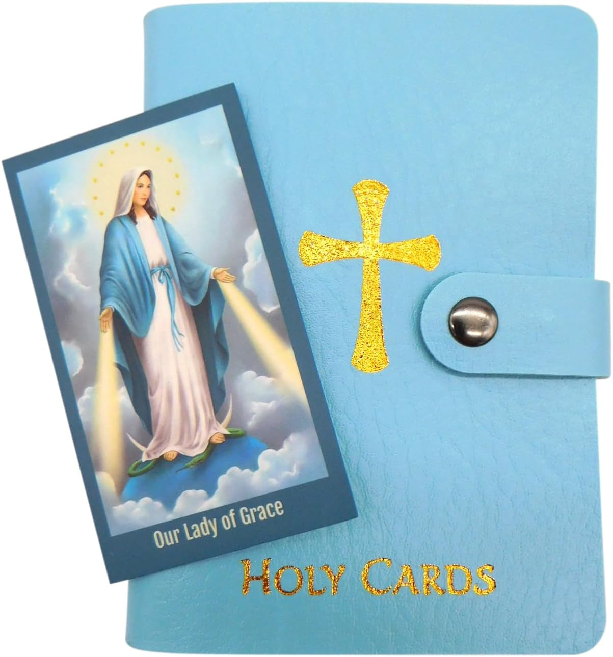 Ladies Holy Card Holder Set 20 Sleeves per Booklet with Miraculous Mary Our Lady of Grace Prayer Card
