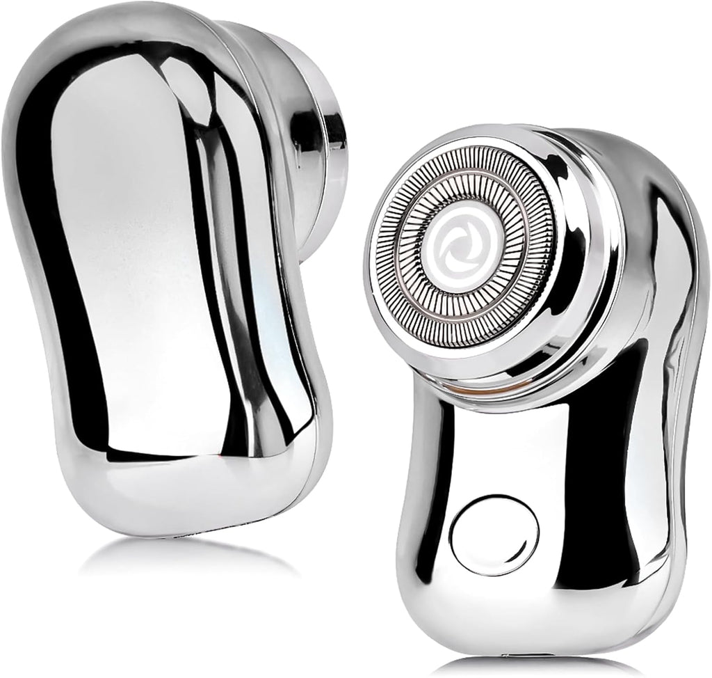 Mini Travel Electric Shaver, Portable Pocket Size Rechargeable Shaving Razor Lightweight Razor with Battery Power Display Wet & Dry Rotary for Teen Office Business (Silver)