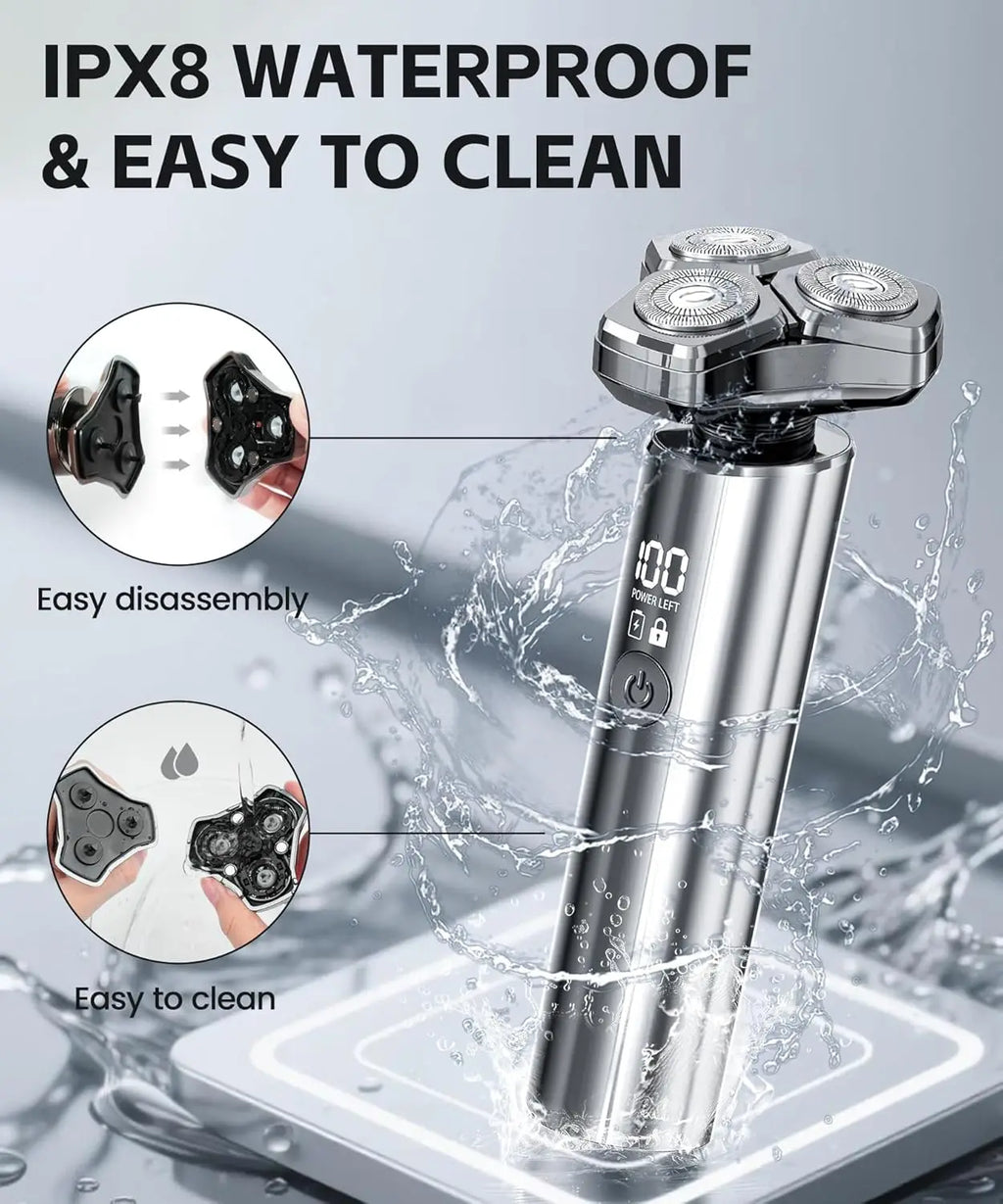 Electric Razor for Men Electric Shaver 3 Blade Rotary Shaving Machine Kit with Replacement Brush Trimmer Head