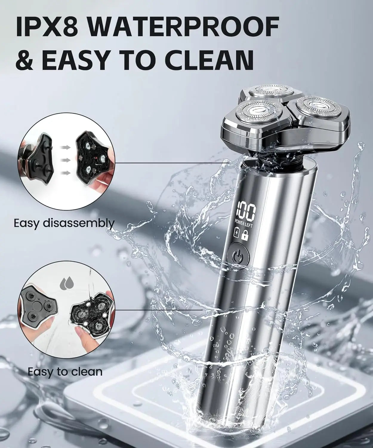 Electric Razor for Men Electric Shaver 3 Blade Rotary Shaving Machine Kit with Replacement Brush Trimmer Head