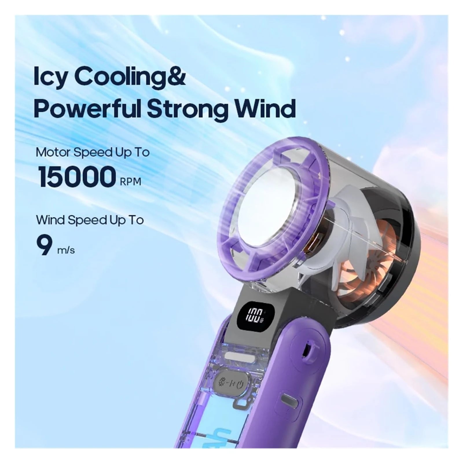 Portable High Speed Cooling Handheld Fan 3600Mah Rechargeable 100 Wind Speeds Adjustable Mini Foldable Air Cooling Turbo Fan
