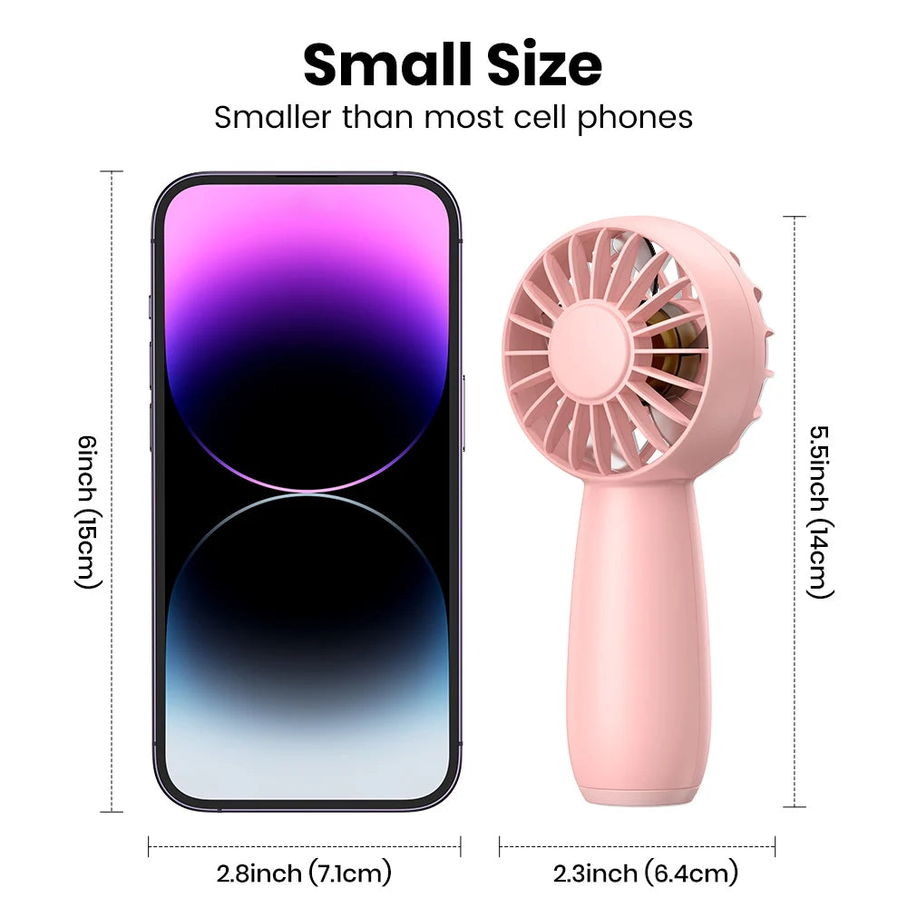 K20 Mini Portable Fan Powerful Handheld Fan Rechargeable,3 Speeds Personal Small Hand Fan for Travel Makeup Eyelash Fan