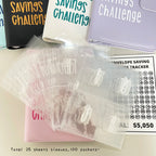 A5 PU 100 Envelope Saving Challenge Book,Binder Collect Book Set,25 Sheets 100 Pockets Number Sleeves, Full Set Holder