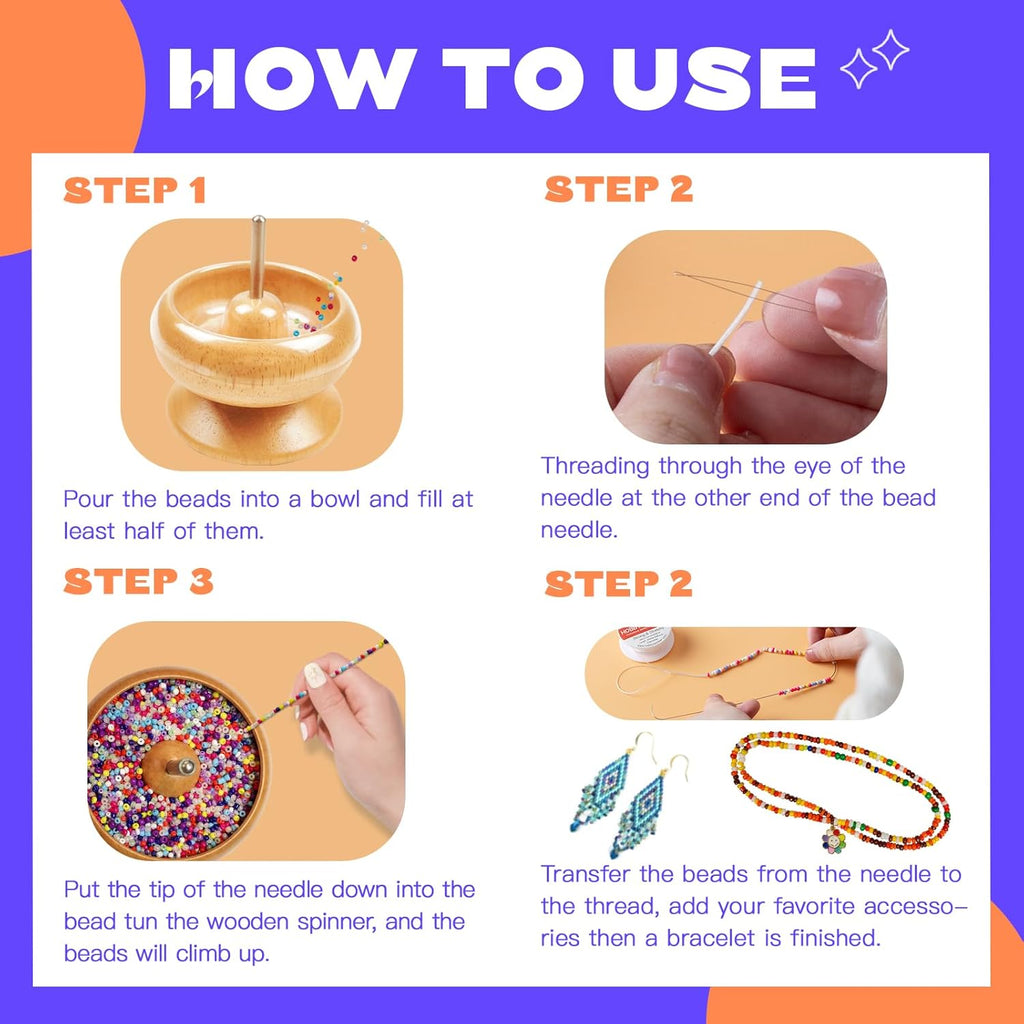 Bead Spinner, for Jewelry Bracelet Making, Seed Beads, Waist Beads Kit Line Quick Beading Tool (3 Trays 1 Bead Plugs)