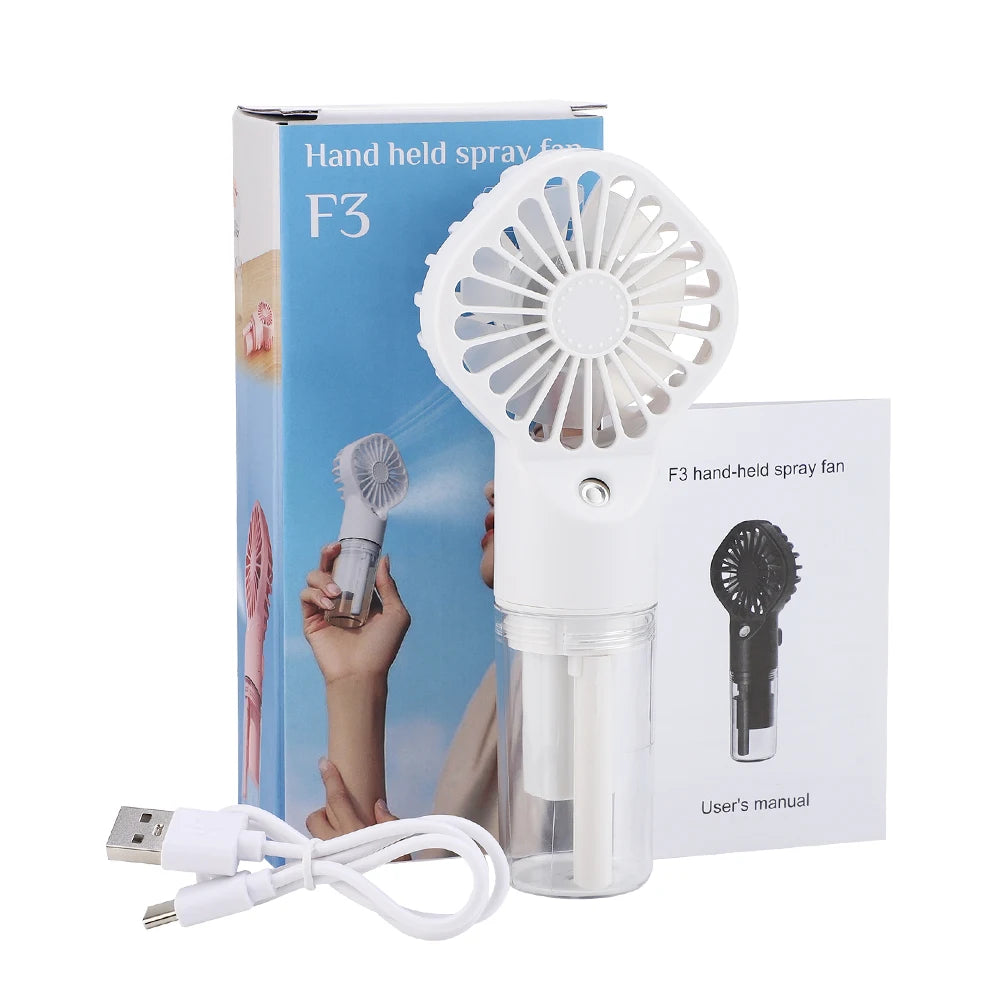  Portable Humidifier Fan Handheld Spray Fan 4 Wind Speeds USB Rechargeable Mini Water Spray Mist Fan for Room Outdoor Camping