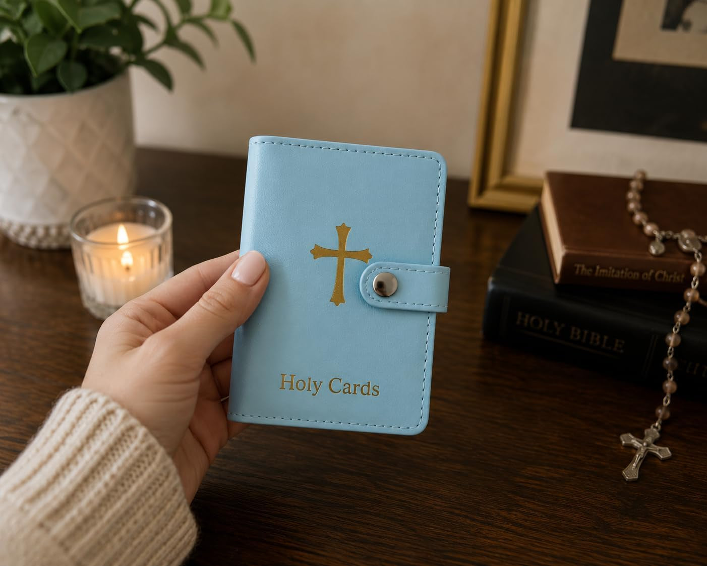 Ladies Holy Card Holder Set 20 Sleeves per Booklet with Miraculous Mary Our Lady of Grace Prayer Card