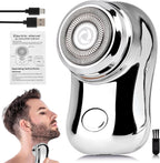 Mini Travel Electric Shaver, Portable Pocket Size Rechargeable Shaving Razor Lightweight Razor with Battery Power Display Wet & Dry Rotary for Teen Office Business (Silver)