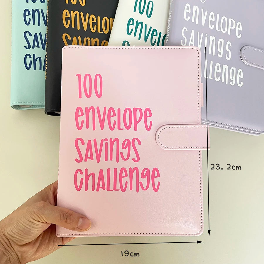 A5 PU 100 Envelope Saving Challenge Book,Binder Collect Book Set,25 Sheets 100 Pockets Number Sleeves, Full Set Holder