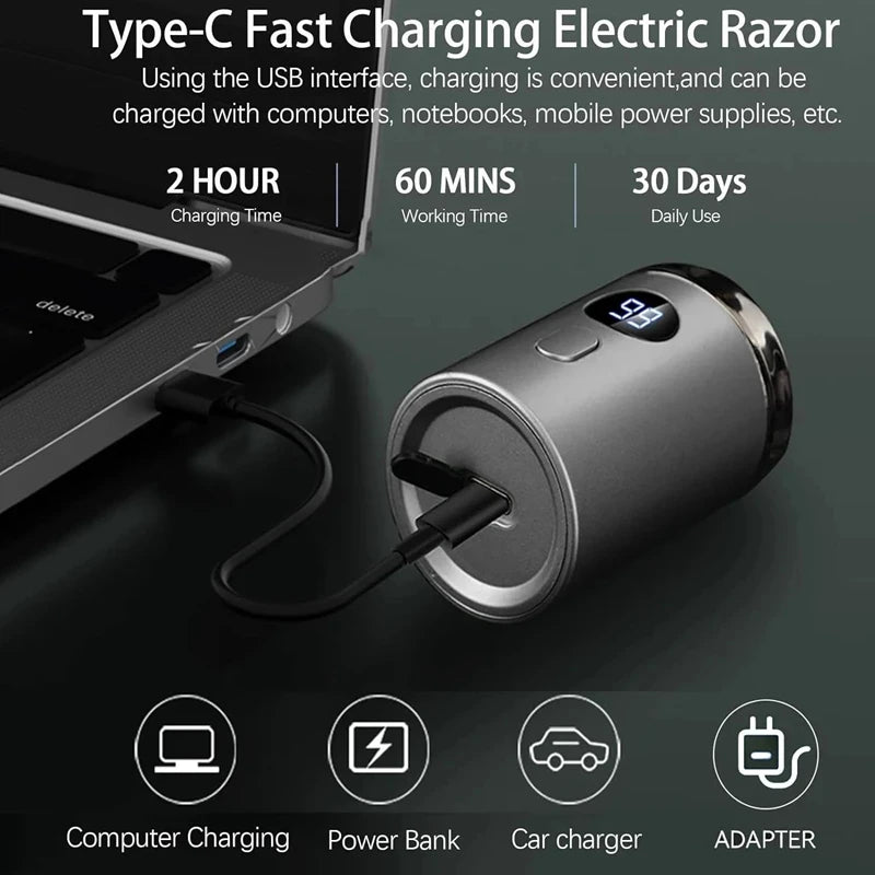 Men'S Electric Mini Shaver, Dry and Wet Dual-Use Shaver, LED Digital Display Rechargeable Car Shaver, Home Travel Shaver