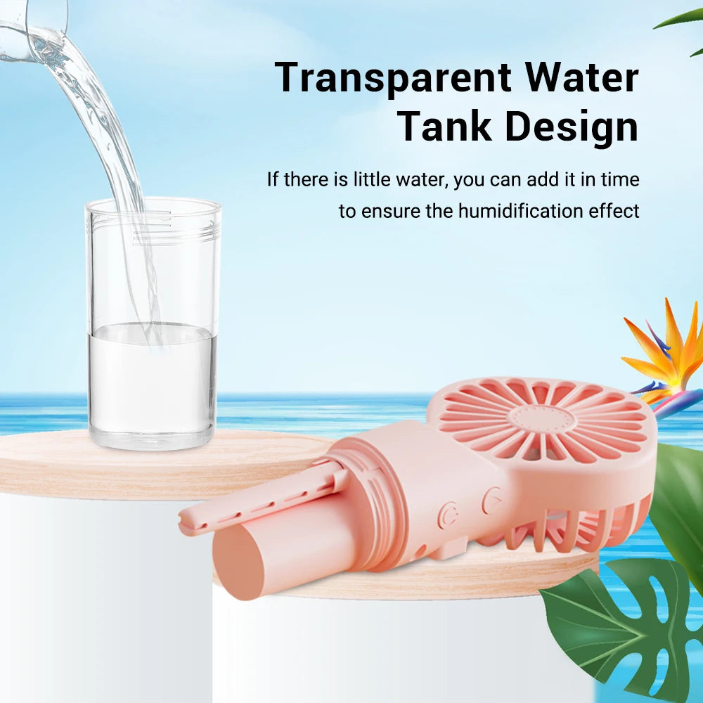  Portable Humidifier Fan Handheld Spray Fan 4 Wind Speeds USB Rechargeable Mini Water Spray Mist Fan for Room Outdoor Camping