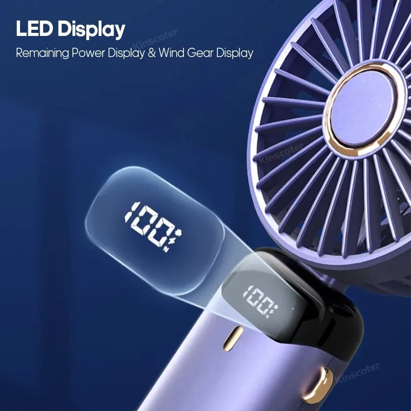 USB Handheld Mini Fan Foldable Portable Neck Hanging Fans 5 Speed Rechargeable Fan with Phone Stand
