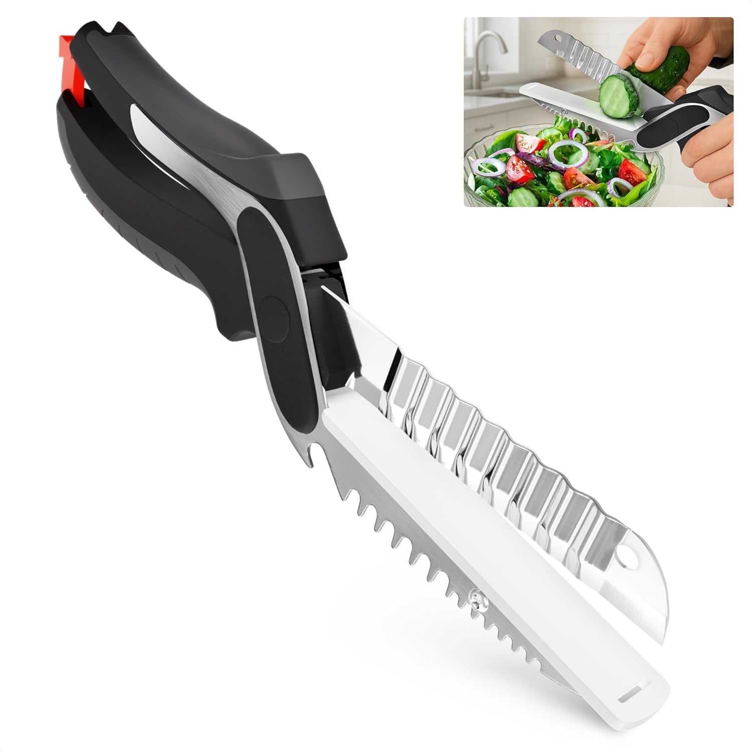2 in 1 Cutting Board Scissors for Food - 9.6" Detachable Cheese Scissors with Cutting Board and Stainless Steel Blade - Easy-To-Use Veggie Cutter, Suitable for Fruits and Vegetables at Dad'S Party