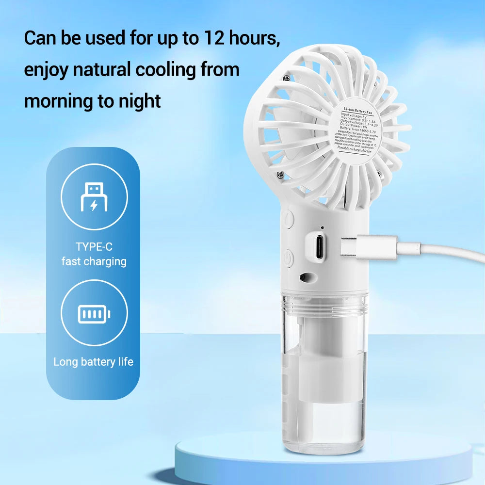  Portable Humidifier Fan Handheld Spray Fan 4 Wind Speeds USB Rechargeable Mini Water Spray Mist Fan for Room Outdoor Camping
